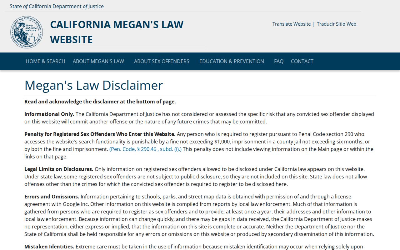 California Megan's Law search interface for a lawful Tulare County sex offender check