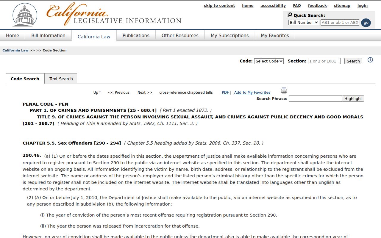 California Penal Code 290.46 rules for Tulare County registry disclosure