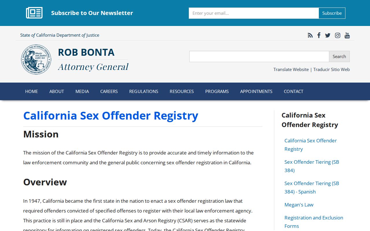 California DOJ sex offender registry overview for Tulare County reporting