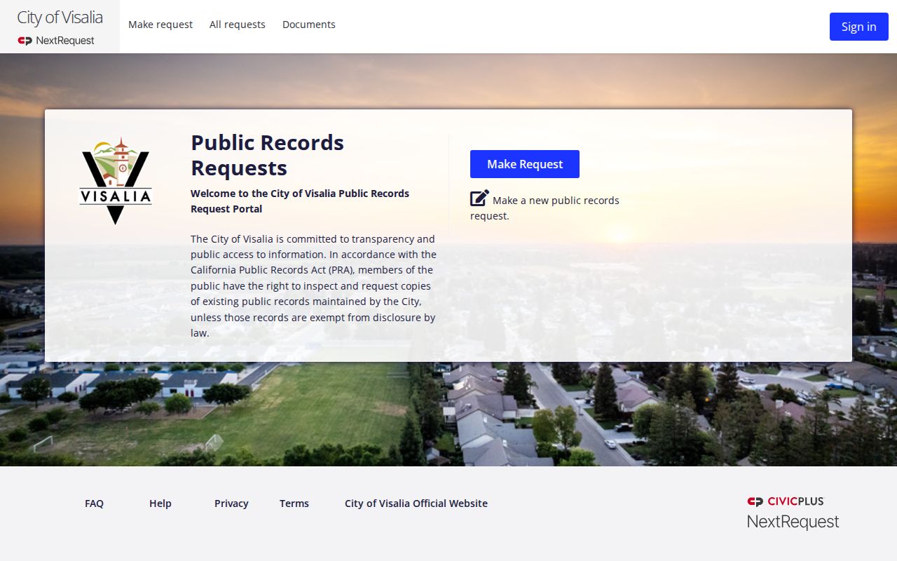 Visalia criminal records NextRequest portal
