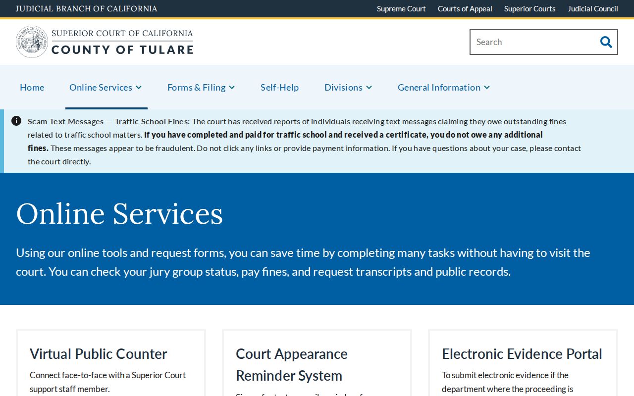 Tulare County criminal history court online services