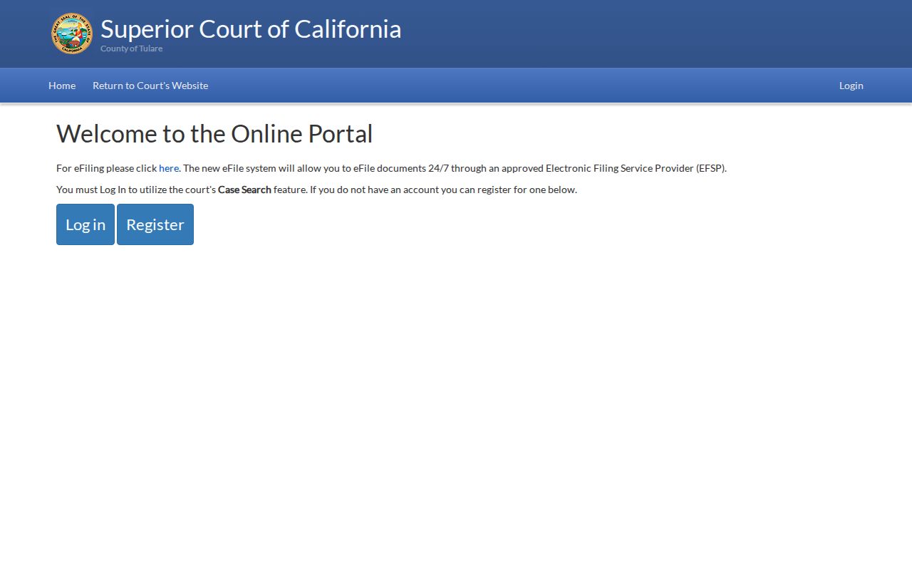 Tulare County criminal history court case index portal