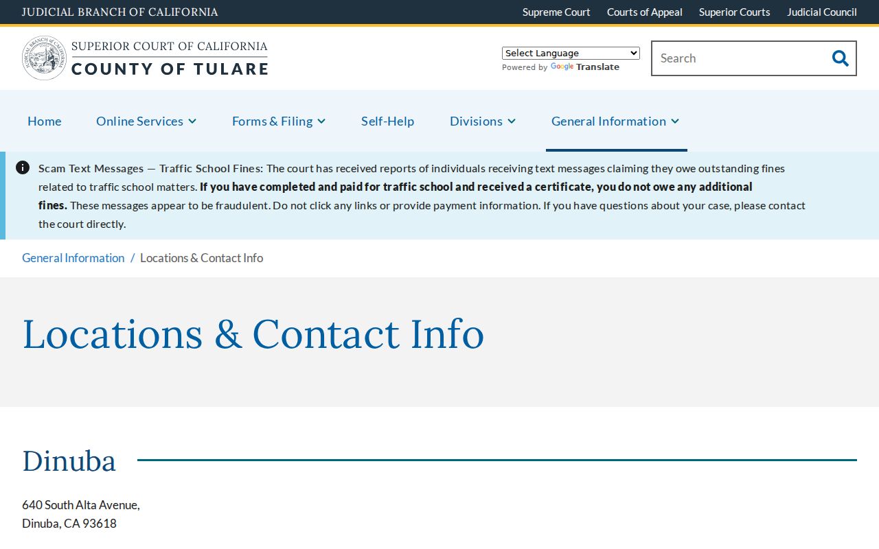 Tulare County criminal court locations and contact information